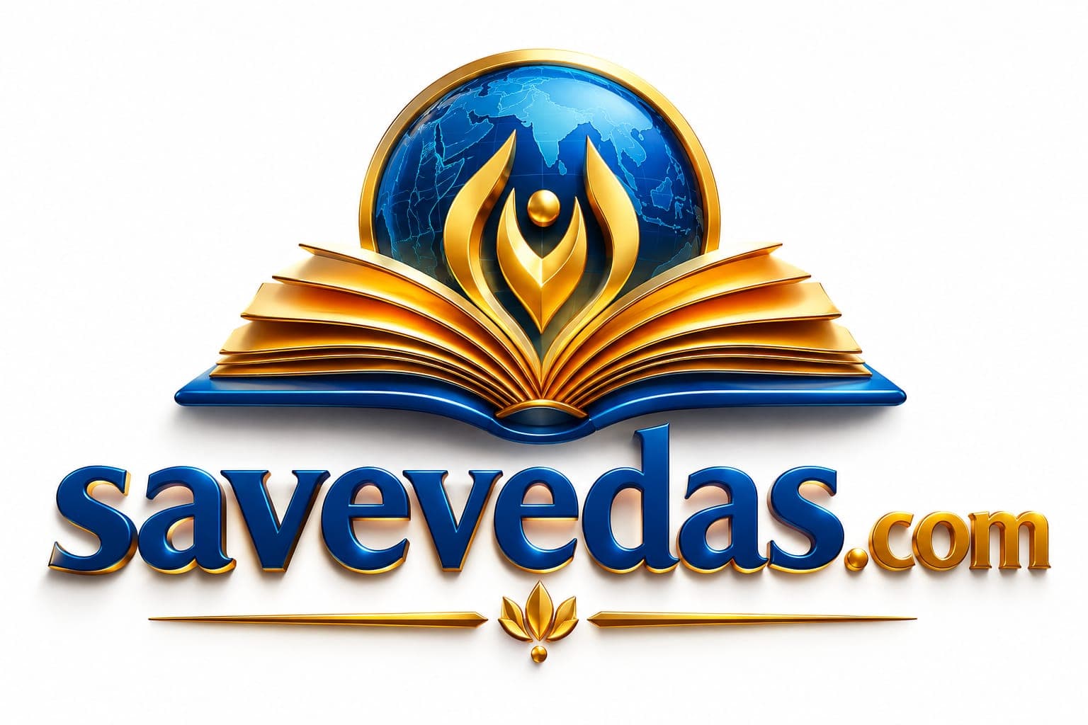 Savevedas — open book, globe, and golden lotus